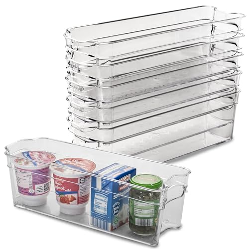6x Kühlschrank-Organizer 31x11x9,5 cm durchsichtig stapelbar mit Griff - Aufbewahrungsbox Fridge Organizer Kühlschrankbox BPA-frei Speisekammer Bad Vorratsschrank transparent Küchenschrank Box von Hummelladen