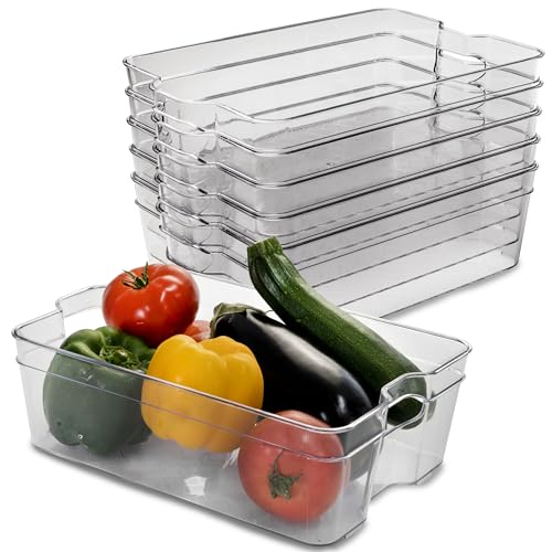 6x Kühlschrank-Organizer 31x21x9,5 cm durchsichtig stapelbar mit Griff - Aufbewahrungsbox Fridge Organizer Kühlschrankbox BPA-frei Speisekammer Bad Vorratsschrank transparent Küchenschrank Box von Hummelladen