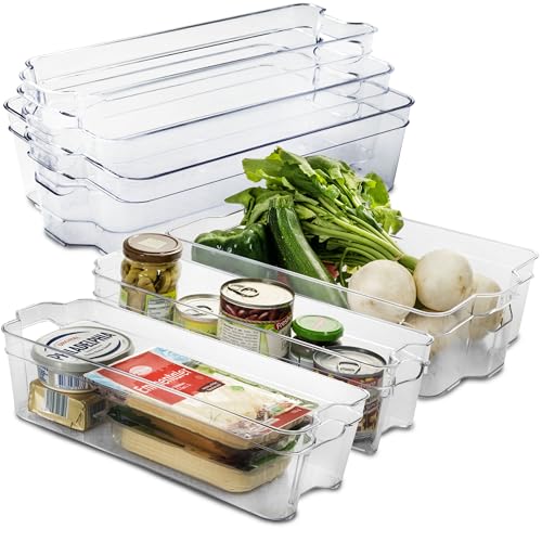 6x Kühlschrank-Organizer 37cm lang in 3 Größen durchsichtig stapelbar mit Griff Aufbewahrungsbox Fridge Organizer Kühlschrankbox BPA-frei Speisekammer Bad Vorratsschrank transparent Küchenschrank Box von Hummelladen