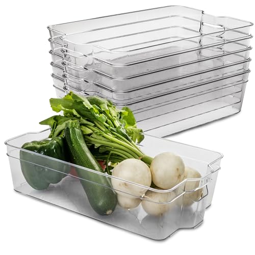 6x Kühlschrank-Organizer 37x21x9,5 cm durchsichtig stapelbar mit Griff - Aufbewahrungsbox Fridge Organizer Kühlschrankbox BPA-frei Speisekammer Bad Vorratsschrank transparent Küchenschrank Box von Hummelladen