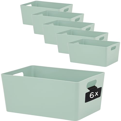6x Ordnungsbox GRÜN mit Beschriftungsclip - DINA5 - 25x17x11cm - 3,9 Liter Ordnungssystem Ordnungskorb Schublade Organizerbox Kunststoff Aufbewahrung Bad Korb Schrank Schreibtisch Schubladenorganizer von Hummelladen