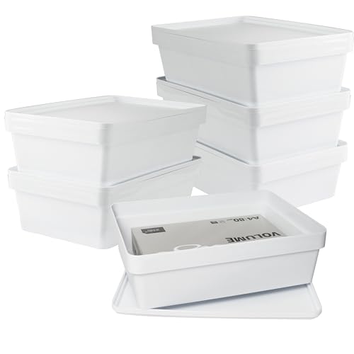 6x Ordnungsbox mit Deckel - stapelbar - weiß - DINA4-Format - 12 cm hoch | 36,5x26x12 cm - 11 Liter - Ordnungskorb Schubladenorganizer Organizerbox Ordnungssystem Kunststoff Aufbewahrung Schrank Bad von Hummelladen