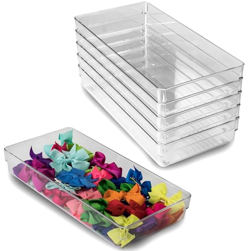 6X Schubladen Ordnungssystem 32x16 cm klar transparent 5,5 cm hoch Antislip - Organizer für Schminktisch Kosmetik Bad Küche Büro Box Kiste Besteck Aufbewahrungsbox klein Ordnungsbox Schubladeneinsatz von Hummelladen