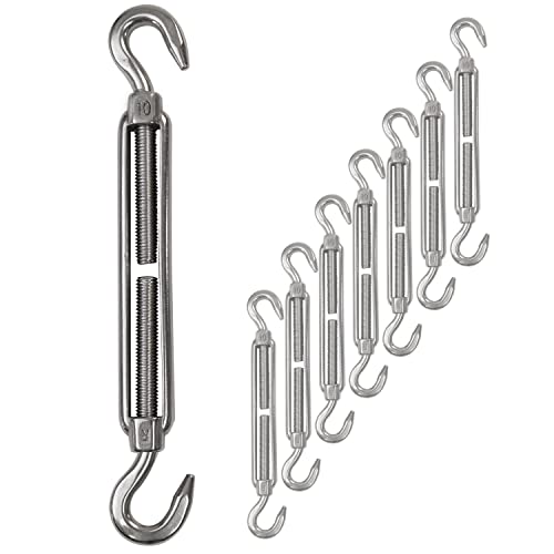 8 x Edelstahl Spannschloss Spannschraube Ø 10mm - M10 - beidseitig Haken - V2A - Seilspanner Segelspanner für Drahtseil - 22-34 cm lang Wantenspanner Bruchlast 800kg von Hummelladen