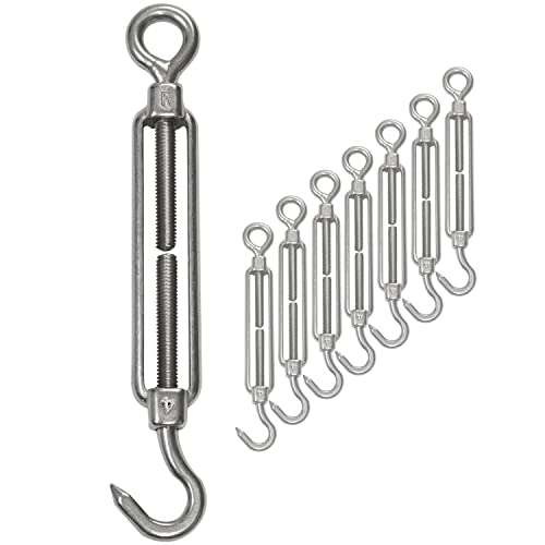 8x Edelstahl Spannschloss Spannschraube Ø 4mm - M4 - Öse+Haken - V2A - Seilspanner Segelspanner für Drahtseil - 10-14cm lang Wantenspanner Bruchlast 100 kg von Hummelladen