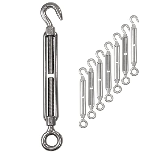 8x Edelstahl Spannschloss Spannschraube Ø 8mm - M8 - Öse+Haken - V2A - Seilspanner Segelspanner für Drahtseil - 18-27cm lang Wantenspanner Bruchlast 650kg von Hummelladen