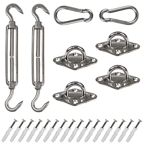 Edelstahl Sonnensegel Befestigungsset 40 Teile V2A SS304 Wantenspanner Spannschloss Karabiner Sonnensegelspanner Markisenbefestigung Segelbefestigung Aufhängung Augplatte Montage Set Kit Wandhalterung von Hummelladen