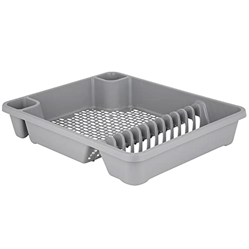 Geschirrständer 48x38cm Grau Ablauf Abtropfständer Abtropfgestell Geschirrabtropfkorb Abtropfgitter Geschirr Abtropfkorb Abtropfschale Geschirrtrockner Haushalt Besteck Camping Geschirr Tropfschale von Hummelladen