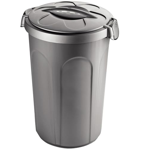 Hummelladen 2X Mülltonne Futtertonne mit verschließbarem Deckel Silber - 46 Liter - Windeleimer Müllbehälter Aufbewahrung Mülltrennung Lebensmittelecht Futterbehälter Oskartonne von Hummelladen