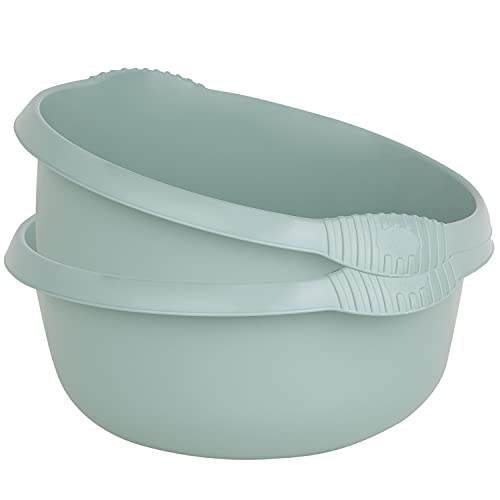 Hummelladen 2X Schüssel Set rund grün - 7 Liter - 32 cm - Waschschüssel Spülschüssel Wasserschüssel Lebensmittelecht Kunststoff Spüle Haushaltsschüssel Universal Küchenschüssel Pflege nestbar von Hummelladen