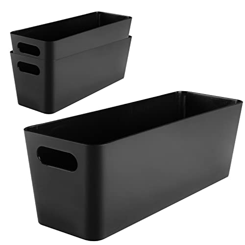 Hummelladen 3X Ordnungsbox - 10 cm hoch - schwarz - 30x10x10cm - 2 Liter - Ordnungskorb - Wandregal - Schubladenorganizer - schmaler Korb - Badezimmer von Hummelladen
