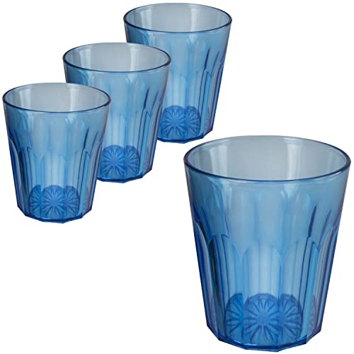 Hummelladen 4 Stück Acryl Trinkglas BLAU - 250 ml Trinkgläser - für 4 Personen - Camping Glas Set - bruchfest - Kunststoff Party Picknick Kinder Wasserglas von Hummelladen