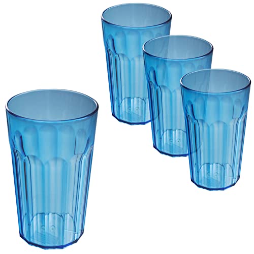 Hummelladen 4 Stück Acryl Trinkglas BLAU - 630 ml Trinkgläser - für 4 Personen - Camping Glas Set - bruchfest - Kunststoff Party Picknick Kinder Wasserglas von Hummelladen