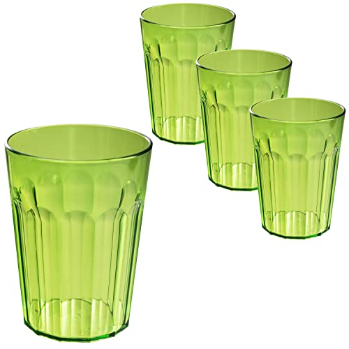 Hummelladen 4 Stück Acryl Trinkglas GRÜN 450 ml Trinkgläser - für 4 Personen - Camping Glas Set - bruchfest - Kunststoff Party Picknick Kinder Wasserglas von Hummelladen