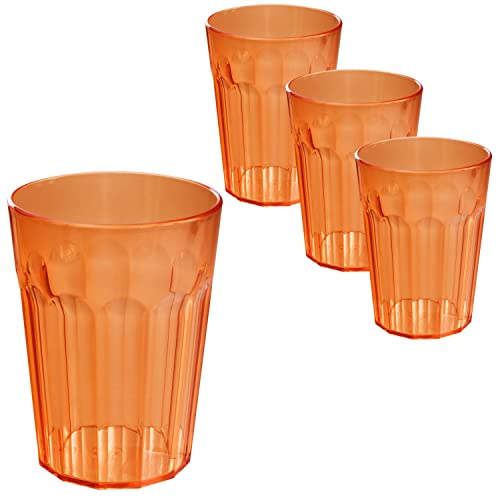 Hummelladen 4 Stück Acryl Trinkglas ORANGE 450 ml Trinkgläser - für 4 Personen - Camping Glas Set - bruchfest - Kunststoff Party Picknick Kinder Wasserglas von Hummelladen