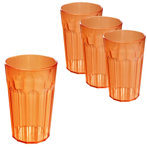 Hummelladen 4 Stück Acryl Trinkglas ORANGE 630 ml Trinkgläser - für 4 Personen - Camping Glas Set - bruchfest - Kunststoff Party Picknick Kinder Wasserglas von Hummelladen