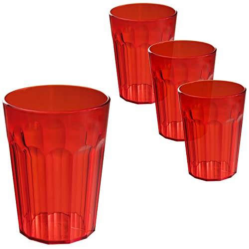 Hummelladen 4 Stück Acryl Trinkglas ROT 450 ml Trinkgläser - für 4 Personen - Camping Glas Set - bruchfest - Kunststoff Party Picknick Kinder Wasserglas von Hummelladen