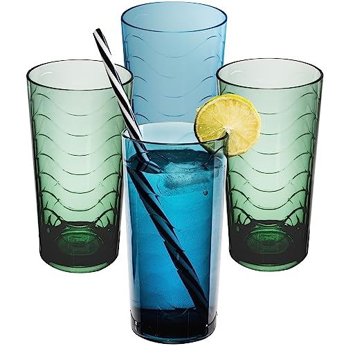 Hummelladen 4 x Campingglas aus Acryl 260ml GRÜN BLAU - Trinkglas Acrylglas Wasserglas Kunststoff Camping Garten Echtglasoptik Picknick Becher Kinder Senioren Longdrink Coktail von Hummelladen