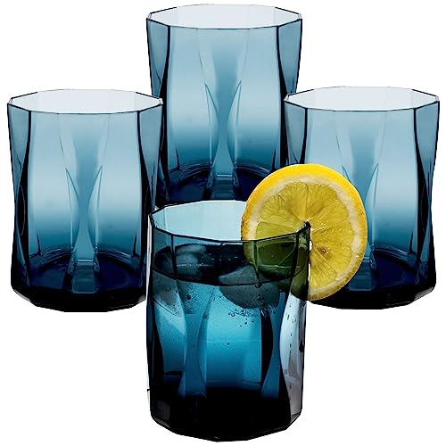 Hummelladen 4x Campingglas aus Acryl 300ml BLAU - Trinkglas Acrylglas Wasserglas Kunststoff Camping Garten Echtglasoptik Picknick Becher Kinder Senioren Longdrink Coktail von Hummelladen