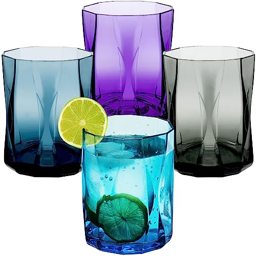 Hummelladen 4x Campingglas aus Acryl 300ml TÜRKIS BLAU LILA GRAU - Trinkglas Acrylglas Wasserglas Kunststoff Camping Garten Echtglasoptik Picknick Becher Kinder Senioren Longdrink Coktail von Hummelladen