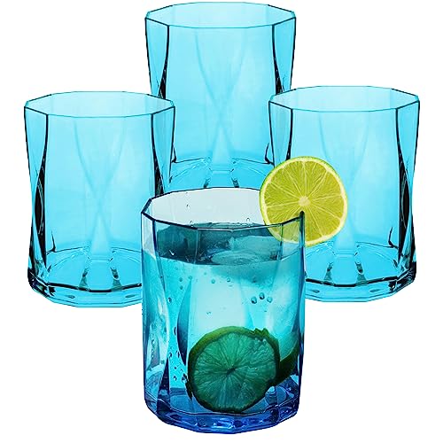 Hummelladen 4x Campingglas aus Acryl 300ml TÜRKIS - Trinkglas Acrylglas Wasserglas Kunststoff Camping Garten Echtglasoptik Picknick Becher Kinder Senioren Longdrink Coktail von Hummelladen