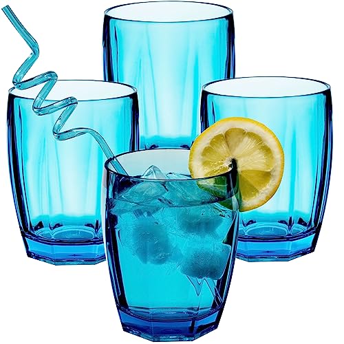 Hummelladen 4x Campingglas aus Acryl 320ml TÜRKIS - Trinkglas Acrylglas Wasserglas Kunststoff Camping Garten Echtglasoptik Picknick Becher Kinder Senioren Longdrink Coktail von Hummelladen