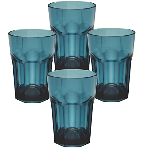 Hummelladen 4x Campingglas aus Acryl 400ml BLAU - Trinkglas Acrylglas Wasserglas Kunststoff Camping Garten Echtglasoptik Picknick Becher Kinder Senioren Longdrink Coktail von Hummelladen