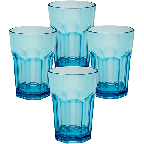 Hummelladen 4x Campingglas aus Acryl 400ml TÜRKIS - Trinkglas Acrylglas Wasserglas Kunststoff Camping Garten Echtglasoptik Picknick Becher Kinder Senioren Longdrink Coktail von Hummelladen