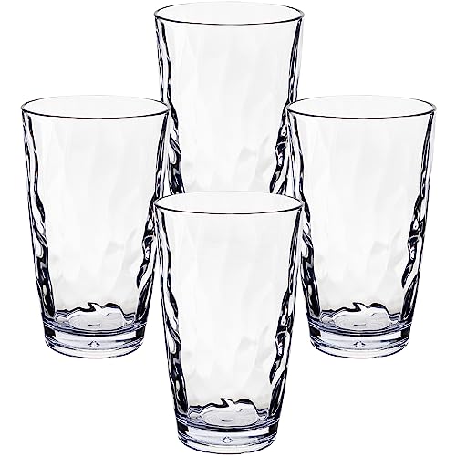 Hummelladen 4x Campingglas aus Acryl 460ml klar - Trinkglas Acrylglas Wasserglas Kunststoff Camping Garten Echtglasoptik Picknick Becher Kinder Senioren Longdrink Coktail von Hummelladen