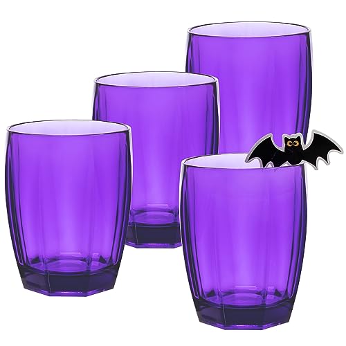 Hummelladen 4x Halloween Party Gläser aus Acryl 320ml LILA - Tischdeko Trinkglas Acrylglas Kunststoff Wasserglas | Garten Echtglasoptik Picknick Becher Kinder Senioren Longdrink Coktail von Hummelladen