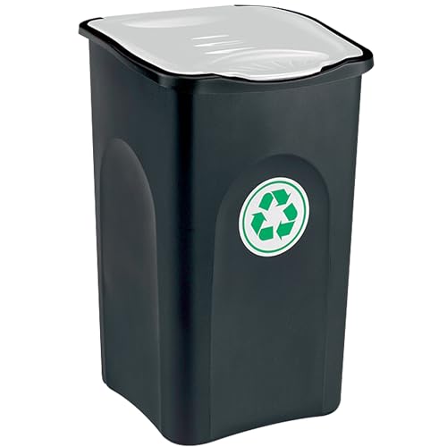 Hummelladen 50 Liter Mülltonne Schwarz-Weiss Recyclingtonne 39x37x56cm mit Klappdeckel - Küche Mistkübel Trash Bin Groß Küchenabfalleimer Papiermülleimer Hummelladen 50 Liter Mülltonne Schwarz-Weiss Recyclingtonne 39x37x56cm mit Klappdeckel - Küche Mistkübel Trash Bin Groß Küchenabfalleimer Papiermülleimer von Hummelladen