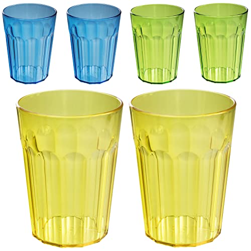 Hummelladen 6 Stück Acryl Trinkglas BUNT - GRÜN BLAU GELB für 6 Personen - 450 ml - Camping Glas Set bruchfest - Kunststoff Party Picknick Kinder Wasserglas von Hummelladen