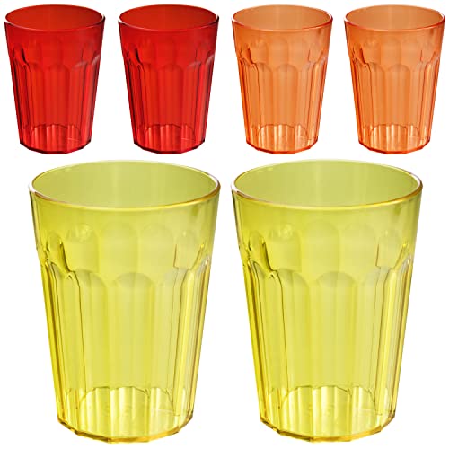 Hummelladen 6 Stück Acryl Trinkglas BUNT - ROT ORANGE GELB für 6 Personen - 450 ml - Camping Glas Set bruchfest - Kunststoff Party Picknick Kinder Wasserglas von Hummelladen