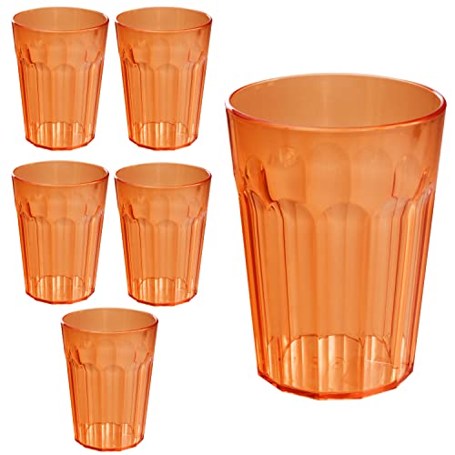 Hummelladen 6 Stück Acryl Trinkglas ORANGE 450 ml Trinkgläser - für 6 Personen - Camping Glas Set - bruchfest - Kunststoff Party Picknick Kinder Wasserglas von Hummelladen