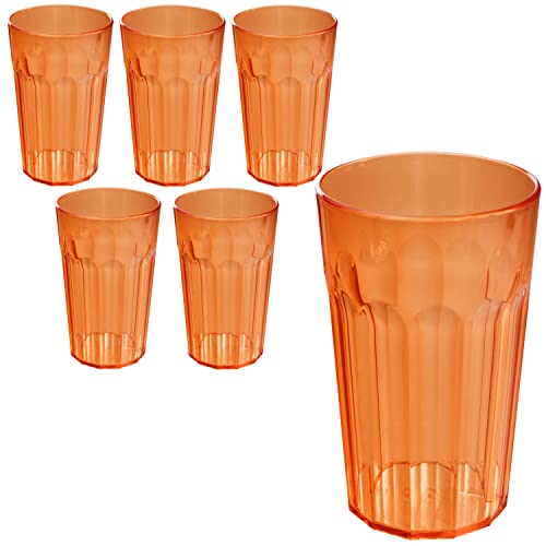 Hummelladen 6 Stück Acryl Trinkglas ORANGE - 630 ml Trinkgläser - für 6 Personen - Camping Glas Set - bruchfest - Kunststoff Party Picknick Kinder Wasserglas von Hummelladen