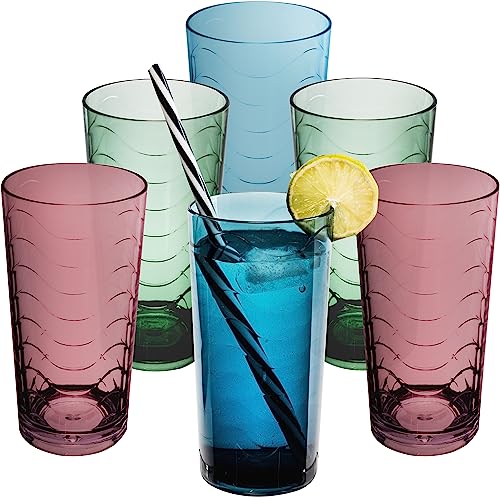 Hummelladen 6 x Campingglas aus Acryl 260ml PFLAUME GRÜN BLAU - Trinkglas Acrylglas Wasserglas Kunststoff Camping Garten Echtglasoptik Picknick Becher Kinder Senioren Longdrink Coktail von Hummelladen