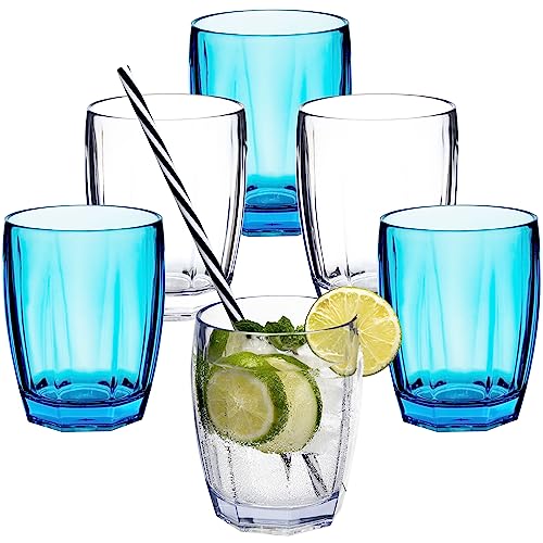 Hummelladen 6x Campingglas aus Acryl 320ml KLAR TÜRKIS - Trinkglas Acrylglas Wasserglas Kunststoff Camping Garten Echtglasoptik Picknick Becher Kinder Senioren Longdrink Coktail von Hummelladen