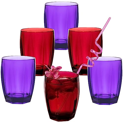 Hummelladen 6x Campingglas aus Acryl 320ml ROT LILA - Trinkglas Acrylglas Wasserglas Kunststoff Camping Garten Echtglasoptik Picknick Becher Kinder Senioren Longdrink Coktail von Hummelladen