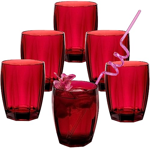 Hummelladen 6x Campingglas aus Acryl 320ml ROT - Trinkglas Acrylglas Wasserglas Kunststoff Camping Garten Echtglasoptik Picknick Becher Kinder Senioren Longdrink Coktail von Hummelladen