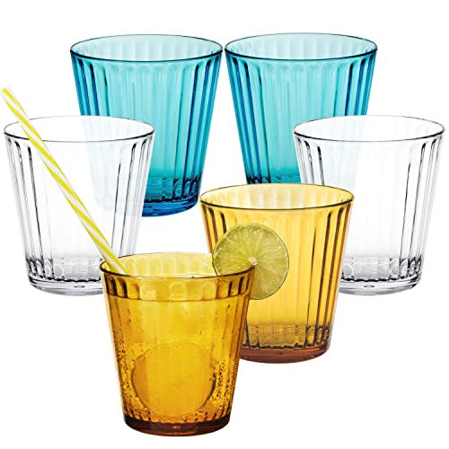 Hummelladen 6x Campingglas aus Acryl 360ml bunt - Trinkglas Acrylglas Wasserglas Kunststoff Camping Garten Echtglasoptik Picknick Becher Kinder Senioren Longdrink Coktail von Hummelladen