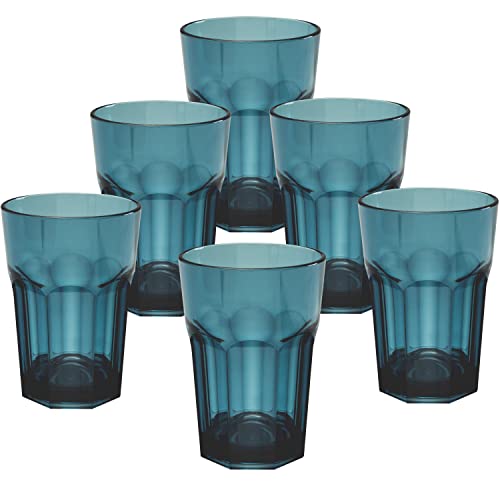 Hummelladen 6x Campingglas aus Acryl 400ml BLAU - Trinkglas Acrylglas Wasserglas Kunststoff Camping Garten Echtglasoptik Picknick Becher Kinder Senioren Longdrink Coktail von Hummelladen