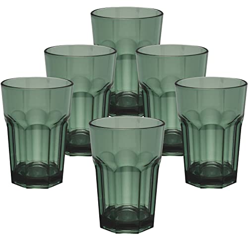 Hummelladen 6x Campingglas aus Acryl 400ml GRÜN - Trinkglas Acrylglas Wasserglas Kunststoff Camping Garten Echtglasoptik Picknick Becher Kinder Senioren Longdrink Coktail von Hummelladen