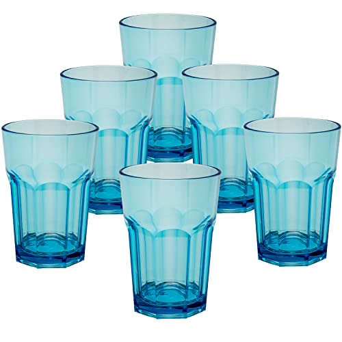 Hummelladen 6x Campingglas aus Acryl 400ml TÜRKIS - Trinkglas Acrylglas Wasserglas Kunststoff Camping Garten Echtglasoptik Picknick Becher Kinder Senioren Longdrink Coktail von Hummelladen