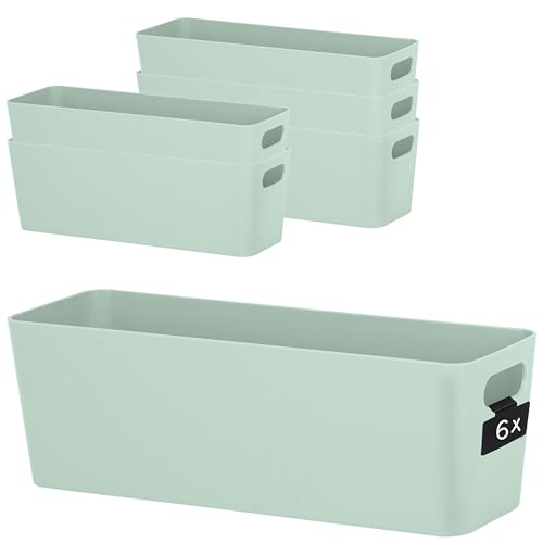 Hummelladen 6x Ordnungsbox 10 cm hoch - GRÜN - 30x10x10cm 2 Liter - mit Beschriftungsclip Ordnungskorb Schublade Organizerbox Ordnungssystem Kunststoff Aufbewahrung Korb Schrank Schreibtisch Kiste von Hummelladen