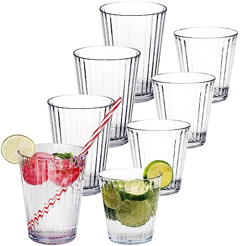 Hummelladen 8x Campingglas aus Acryl 360/580ml klar - Trinkglas Acrylglas Wasserglas Kunststoff Camping Garten Echtglasoptik Picknick Becher Kinder Senioren Longdrink Coktail von Hummelladen