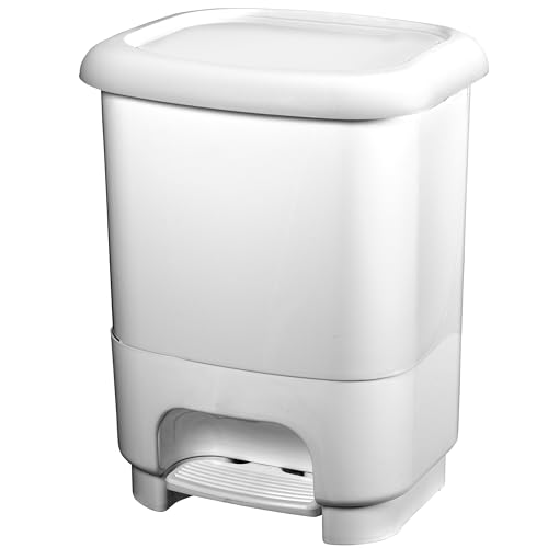 Hummelladen Mülleimer Treteimer 10 Liter eckig 27x23x32cm Weiss Kunststoff Klein separater Eimer Küche Büro Bad Pedaleimer Kosmetikeimer Papierkorb Abfalleimer Abfallbehälter Mülltonne Müll Mistkübel von Hummelladen