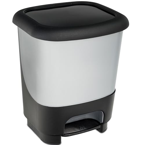 Hummelladen Mülleimer Treteimer 10 Liter eckig 27x23x32cm grau Kunststoff Klein separater Eimer Küche Büro Bad Pedaleimer Kosmetikeimer Papierkorb Abfalleimer Abfallbehälter Mülltonne Müll Mistkübel von Hummelladen