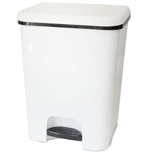 Hummelladen Mülleimer Treteimer 20 Liter eckig 31x28x40cm Weiss Kunststoff - Pedal zum Öffnen und Schliessen - Küche Pedaleimer Papierkorb Eimer Abfalleimer Abfallbehälter Mülltonne Müll Mistkübel von Hummelladen