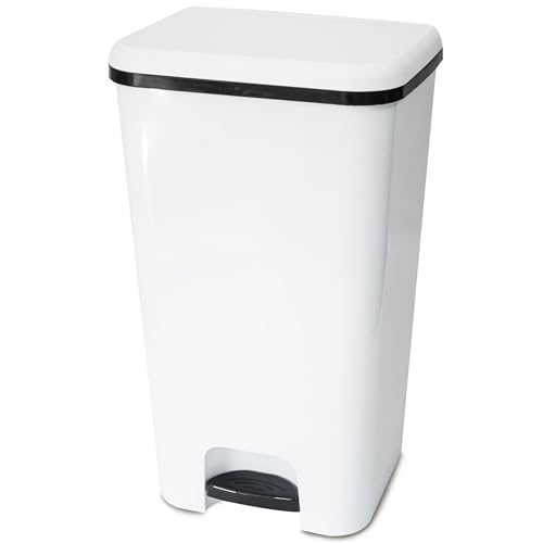 Hummelladen Mülleimer Treteimer 37 Liter eckig 30x33x59cm Weiss Kunststoff - Pedal zum Öffnen und Schliessen - Küche Pedaleimer Papierkorb Eimer Abfalleimer Abfallbehälter Mülltonne Müll Mistkübel von Hummelladen