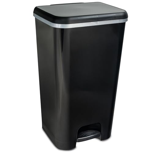 Hummelladen Mülleimer Treteimer 37 Liter eckig 30x33x59cm schwarz Kunststoff - Pedal zum Öffnen und Schliessen - Küche Pedaleimer Papierkorb Eimer Abfalleimer Abfallbehälter Mülltonne Müll Mistkübel von Hummelladen
